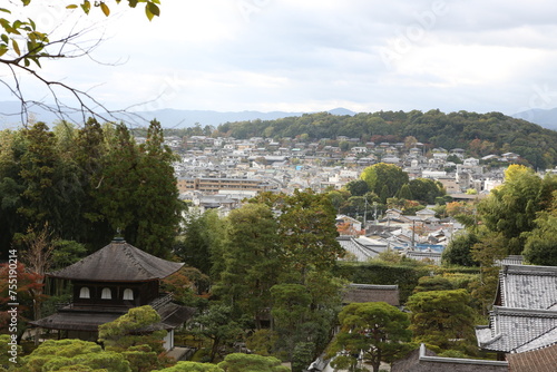 View from the hill at Ginkakuji Temple or Silver Pavilon is Zen Temple in Kyoto Japan. High quality photo photo