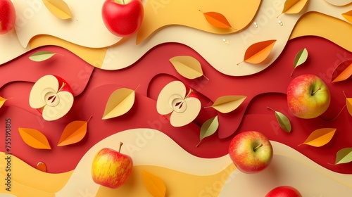 Paper card for Rosh Hashanah, Jewish New Year Autumn Holiday Concept. Apples, Honey, Traditional Products for Celebration. Generative ai