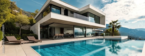 Contemporary luxury villa with blue pool