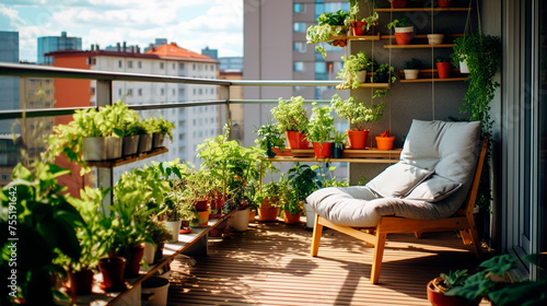 Urban balcony organic garden. Vegetable gardening in the city	