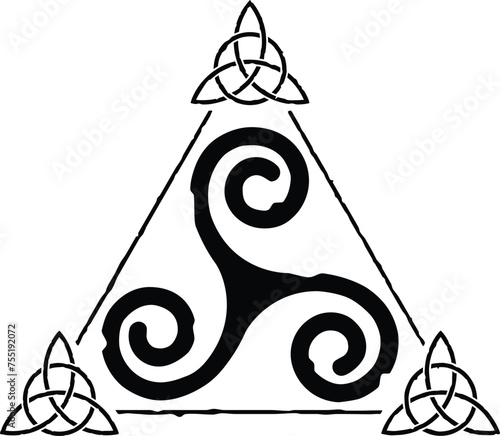 Triangular Celtic Design with Triquetra and Triskele Spiral