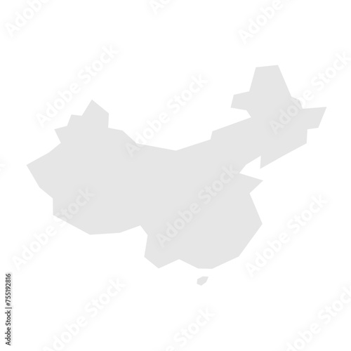 China country simplified map. Light grey silhouette with sharp corners isolated on white background. Simple vector icon