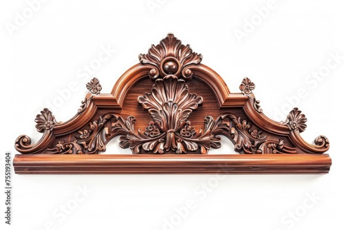 A decorative wooden frame mirror, with intricate carvings and a classic design, isolated on a pure white background.