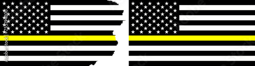 American flags with yellow line vector. Standard and ragged flag