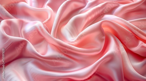 Close up of petal pink satin fabric resembling waves
