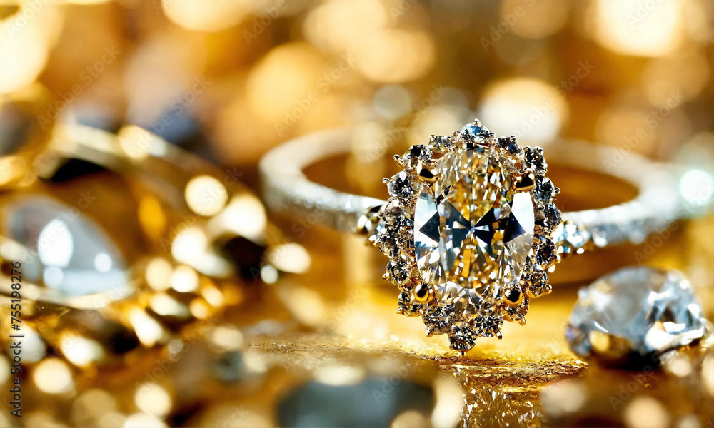 Gold Diamond Estate Jewelry High End Fine Jewelry. Copy space image. Place for adding text Gold Diamond Estate Jewelry High End Fine Jewelry. Copy space image. Place for adding text