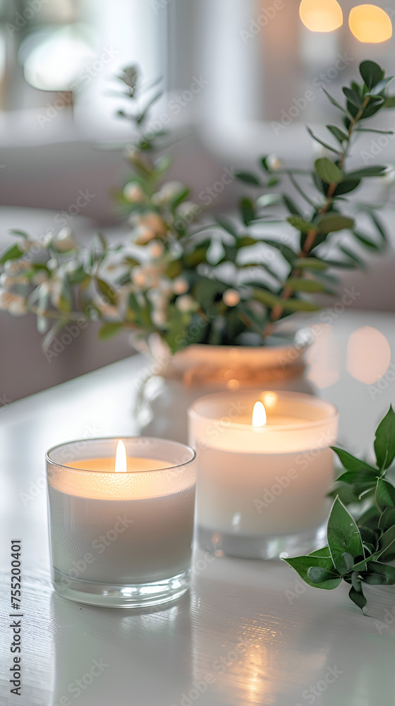 close-up, scented candles in luxury interior by daylight close-up, scented candles in luxury interior by daylight
