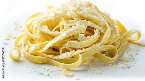 Italian food of creamy fettuccine Alfredo pasta isolated on white background. AI generated image