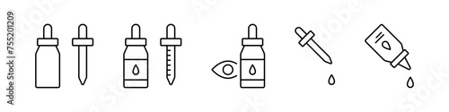 Dropper bottle, pipette icons. Essential serum picker icons. Dropper pipette vector symbols, icon