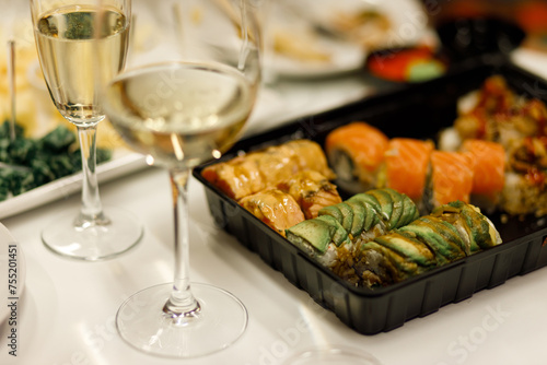 Elegant Dining  Sushi and Wine Feast