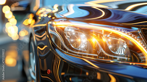 Closeup of modern car headlight (3D Illustration). Generative AI