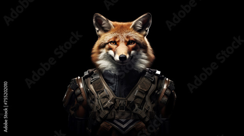 Portrait of a fox wearing bulletproof vest photo