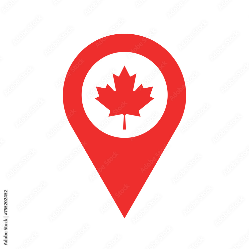 canada location pin, gps marker, made in canada symbol, find us sign, red color with maple leaf, vector canada location pin, gps marker, made in canada symbol, find us sign, red color with maple leaf, vector
