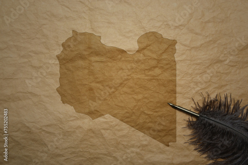 map of libya on a old paper background with old pen
