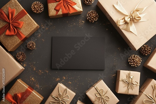 Top view of Black Friday sale concept with elegant decorations photo