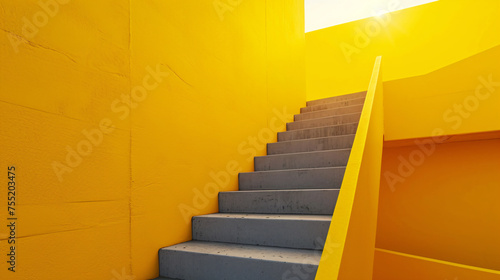 a stairs leading up to a yellow wall © moonpro