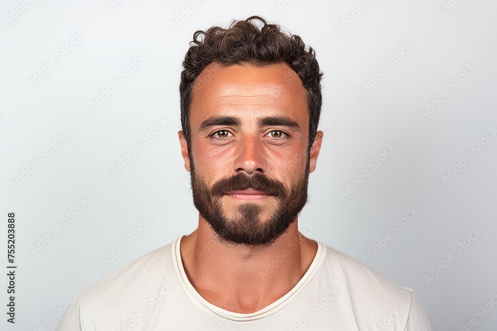 Portrait of handsome young man with beard and mustache against white background Portrait of handsome young man with beard and mustache against white background