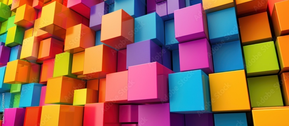 Abstract rainbow colorful blocks texture wall background. AI generated image Abstract rainbow colorful blocks texture wall background. AI generated image