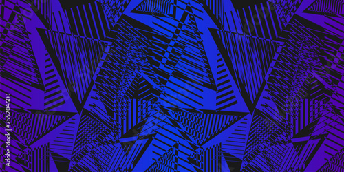 Abstract neon sporty seamless pattern. Urban street grunge texture with chaotic lines, strokes, triangles, ink paint. Funky graffiti style vector background. Pop art fashion. Trendy sport geo design