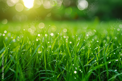 a close up of grass with water droplets