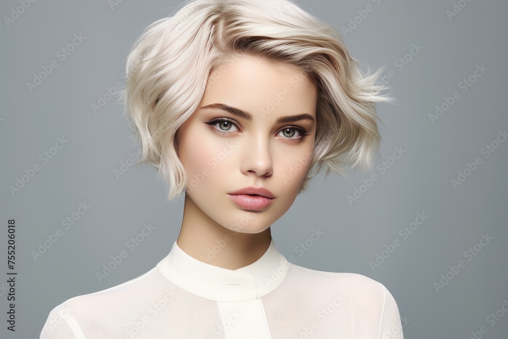 Chic Short haircut stylish lady. Pretty fashion adult elegant blonde lady. Generate Ai Chic Short haircut stylish lady. Pretty fashion adult elegant blonde lady. Generate Ai