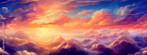 Luxurious picturesque clouds at sunset - Colorful illustration - Panorama.