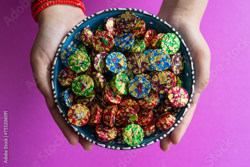 Photography Top View Image of Woman Hand Holding Bowl of Candies
