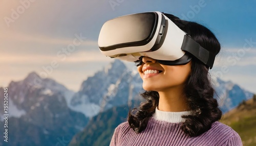 Metaverse technology concept. Woman with VR virtual reality goggles. Futuristic lifestyle. © blackdiamond67