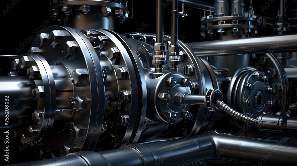Pipe assembly isolated on black background. 3d rendering - illustration Pipe assembly isolated on black background. 3d rendering - illustration