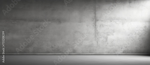 A black and white photo showcasing an empty room with a grey cement wall texture background. The concrete floor adds to the minimalist aesthetic of the space.