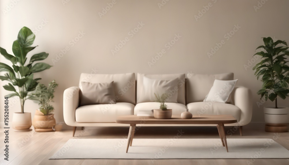 Fototapeta premium Serene living room interior with modern furniture