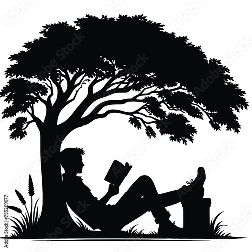 Serene Reading Under a Tree Silhouette