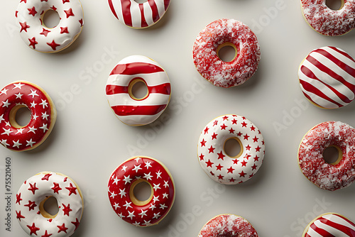 festive US flag color doughnuts pattern for 4th of July or Presidents Day celebration