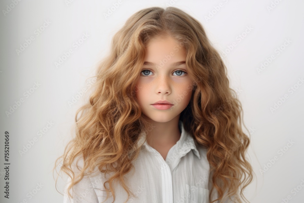 Portrait of a beautiful little girl with long curly hair. Studio shot. Portrait of a beautiful little girl with long curly hair. Studio shot.