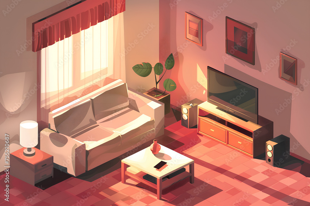 living room isometric vector flat minimalistic isolated illustration