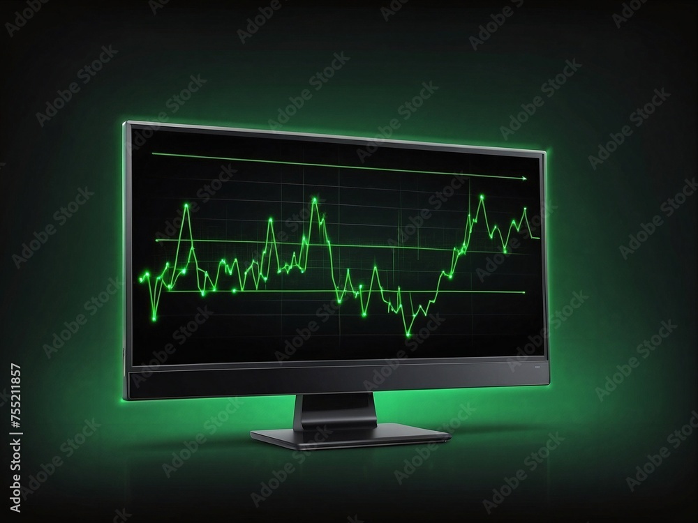 Green digital line with upward arrow on monitor with black background, high quality vector illustration Green digital line with upward arrow on monitor with black background, high quality vector illustration
