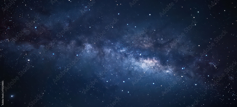 Galaxy blue night sky milky way and star on dark Background. Universe filled with stars, nebula and galaxy with noise and grain