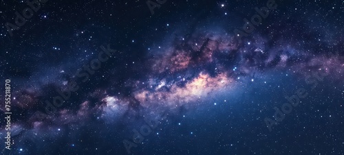 Galaxy blue night sky milky way and star on dark Background. Universe filled with stars, nebula and galaxy with noise and grain