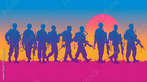 Silhouettes of Soldiers at Sunset: A Symbolic Image of Defense and Vigilance