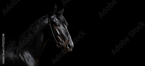 Portrait from black frisian stallion photo