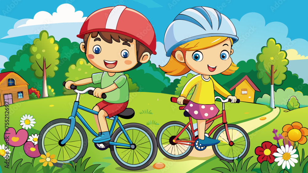 cycling boy and girl vector illustration cycling boy and girl vector illustration