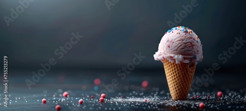 summer dessert of ice cream on dark background