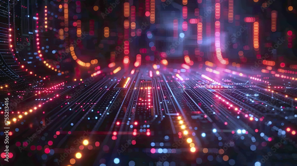 A deep learning algorithm optimizes energy consumption in a smart grid with neon tones and digital graphic technology style. A deep learning algorithm optimizes energy consumption in a smart grid with neon tones and digital graphic technology style.