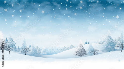 Serene Winter Wonderland with Snowfall and Evergreen Trees