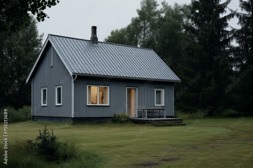Modest Simple gray house. Cement construction. Generate Ai Modest Simple gray house. Cement construction. Generate Ai
