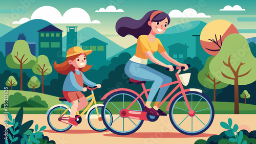 cycling with mother vector illustration © Shiju Graphics