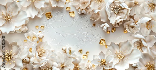 white and gold flowers, wedding invitation background © Ibad