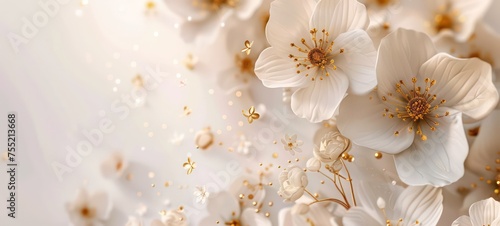 white and gold flowers  wedding invitation background