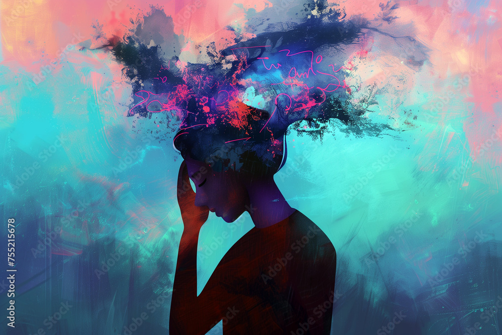 Fototapeta premium Mental Health Art, Headache Migraine Medical Illustration