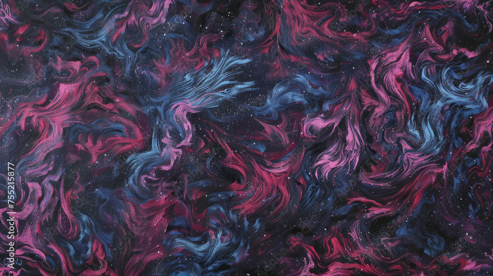 A vibrant abstract painting resembling a cosmic nebula with swirling patterns of blue pink and black hues A vibrant abstract painting resembling a cosmic nebula with swirling patterns of blue pink and black hues